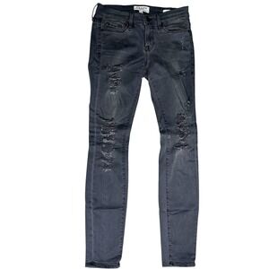 Frame Le Skinny de Jeanne charcoal‎ black gray wash distressed raw hem y2k 26